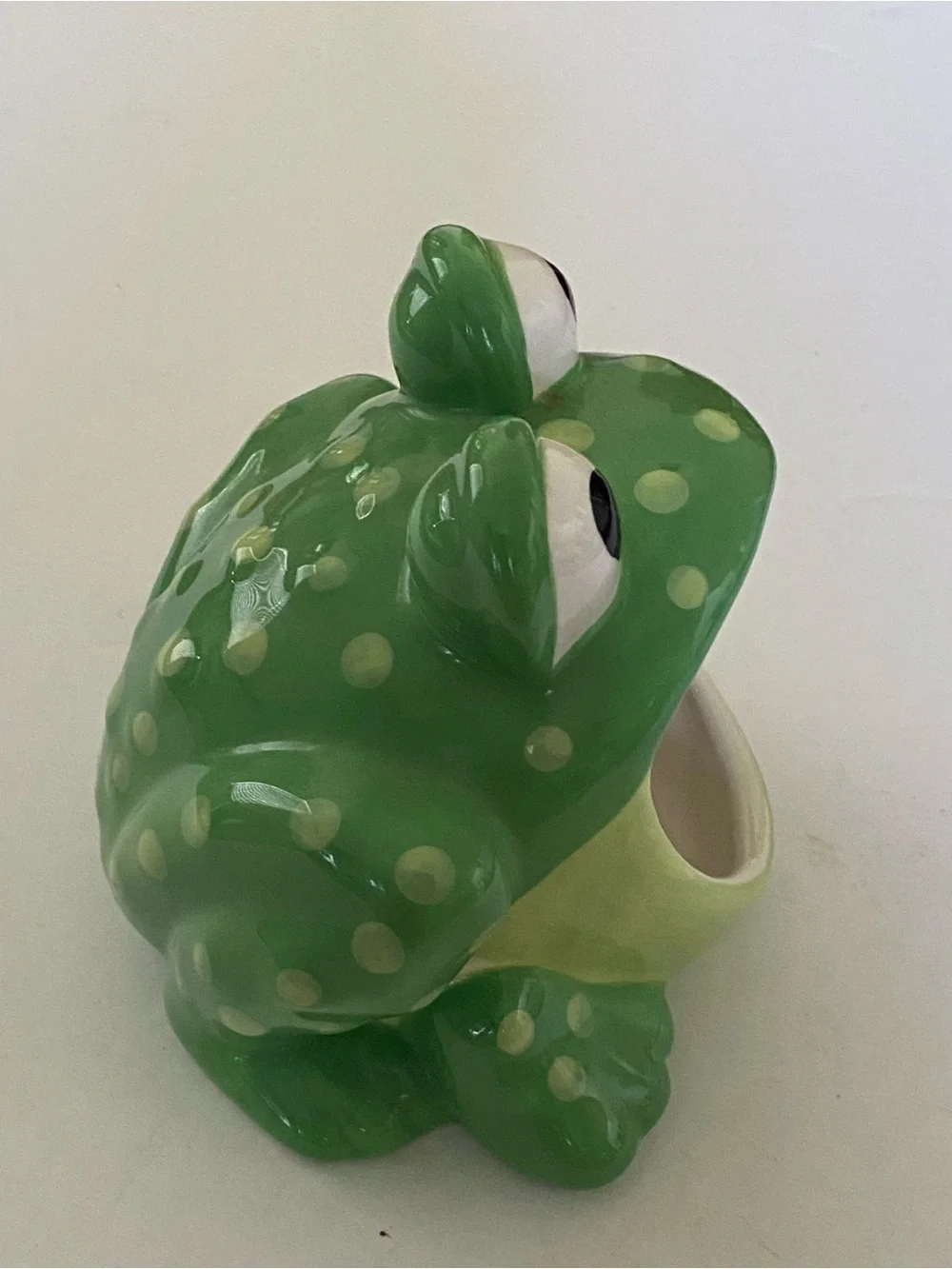 Vintage Green Spotted Polka Dot Wide Mouth Frog Ceramic Kitchen Sponge Holder